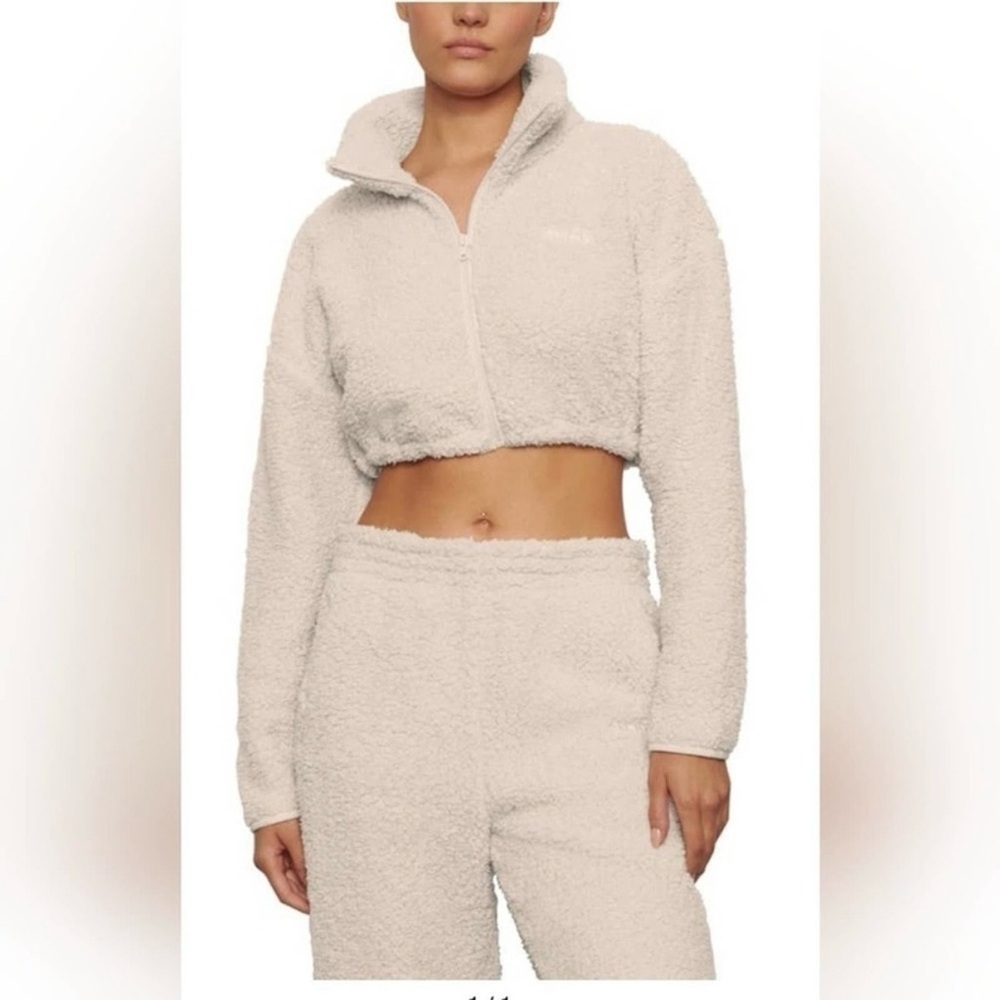 SKIMS SHERPA TEDDY HIGH PILE FLEECE CROP BOXY ZIP UP JACKET BONE